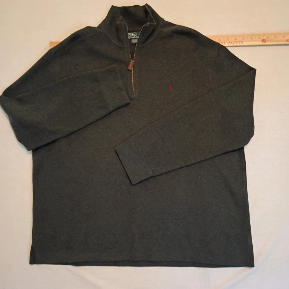 Polo Ralph Lauren Mens XXL Dark Grey Quarter Zip Cotton Pullover Sweater Pony